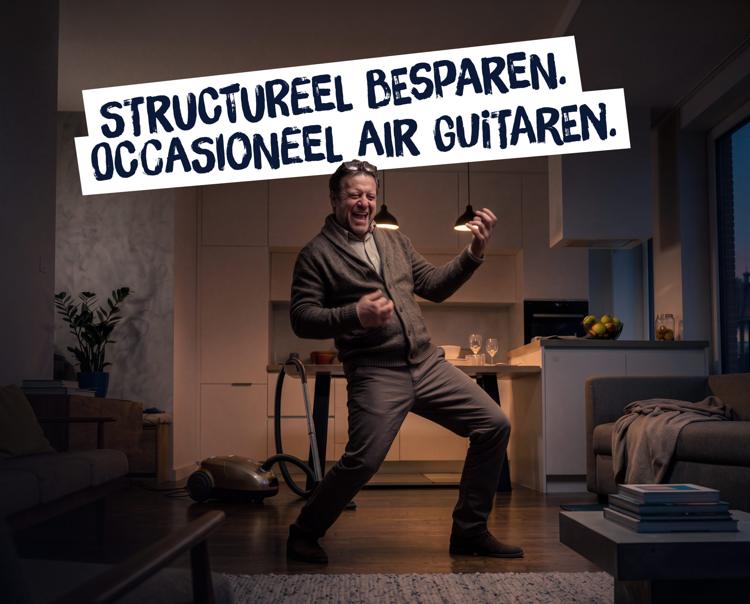 Man met air gitaar